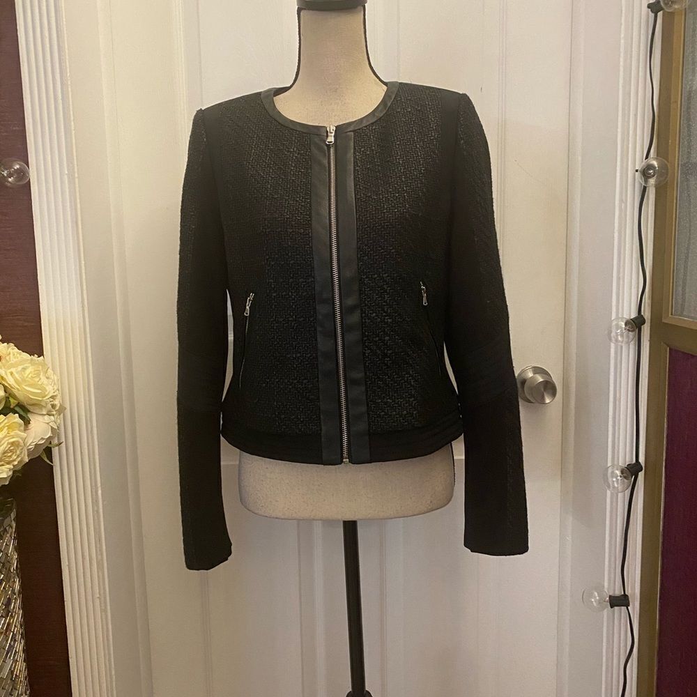 Rebecca Taylor tweed/leather trimmed jacket, S